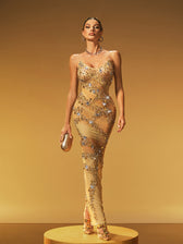 Crystal Split Mesh Maxi Dress - View 2