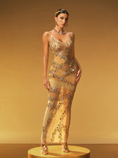 Crystal Split Mesh Maxi Dress - View 4