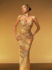 Crystal Split Mesh Maxi Dress - View 5