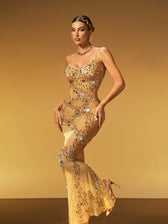 Crystal Split Mesh Maxi Dress