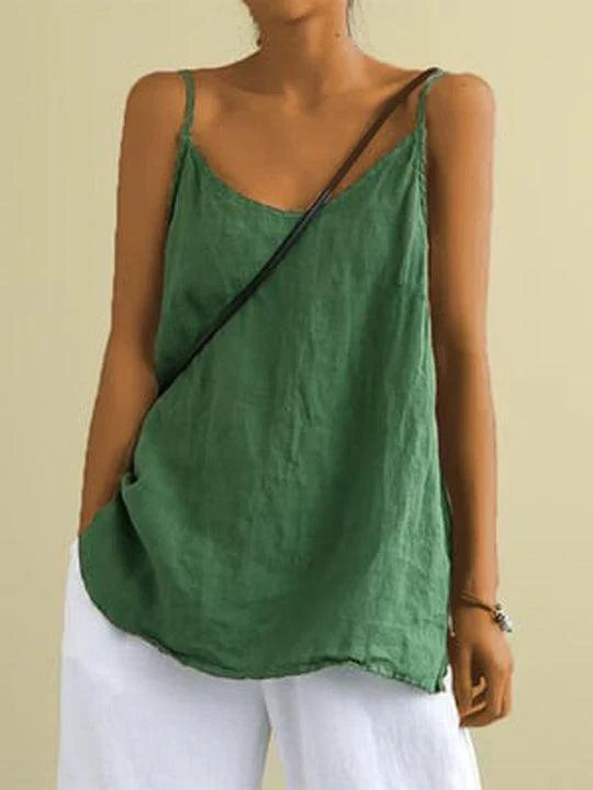 Spaghetti Strap V-Neck Linen Look Cami Top