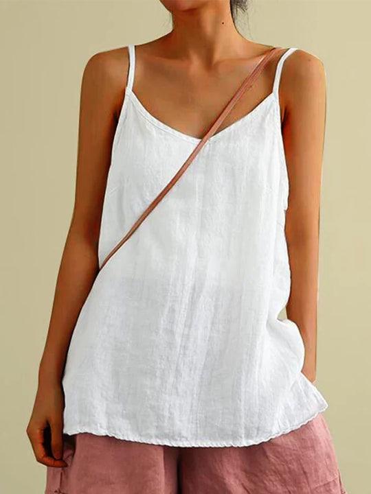 Spaghetti Strap V-Neck Linen Look Cami Top