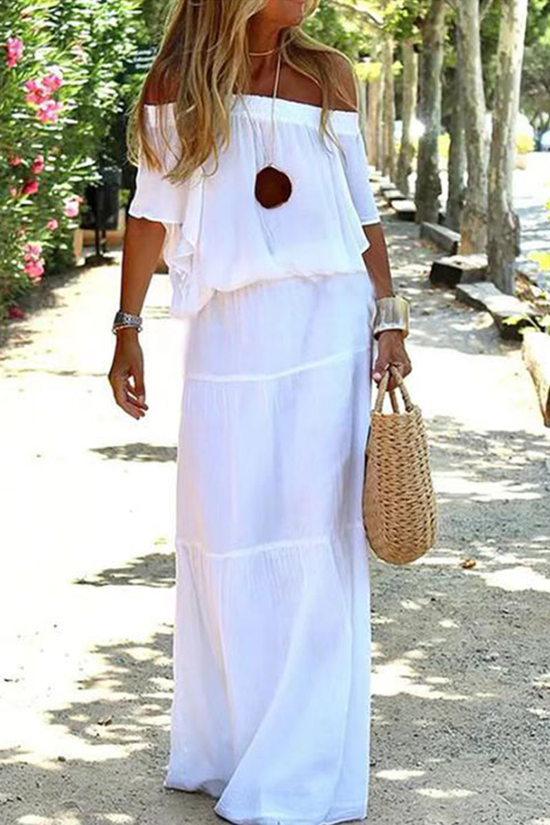 Strolling In The Sand Off Shouder Maxi Dress
