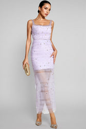 Arthura Purple Diamond Mesh Midi Dress - View 5