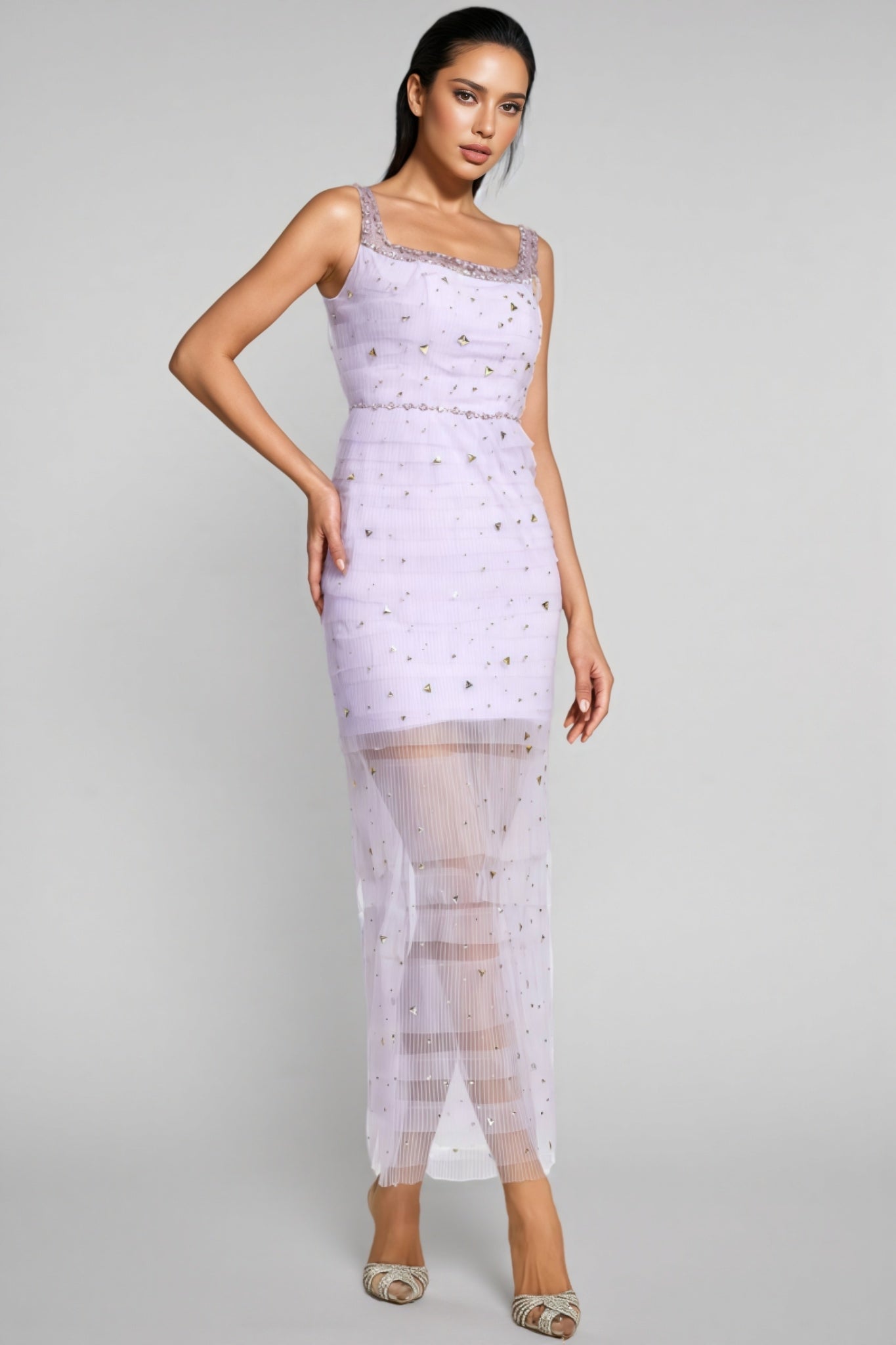 Arthura Purple Diamond Mesh Midi Dress - View 4