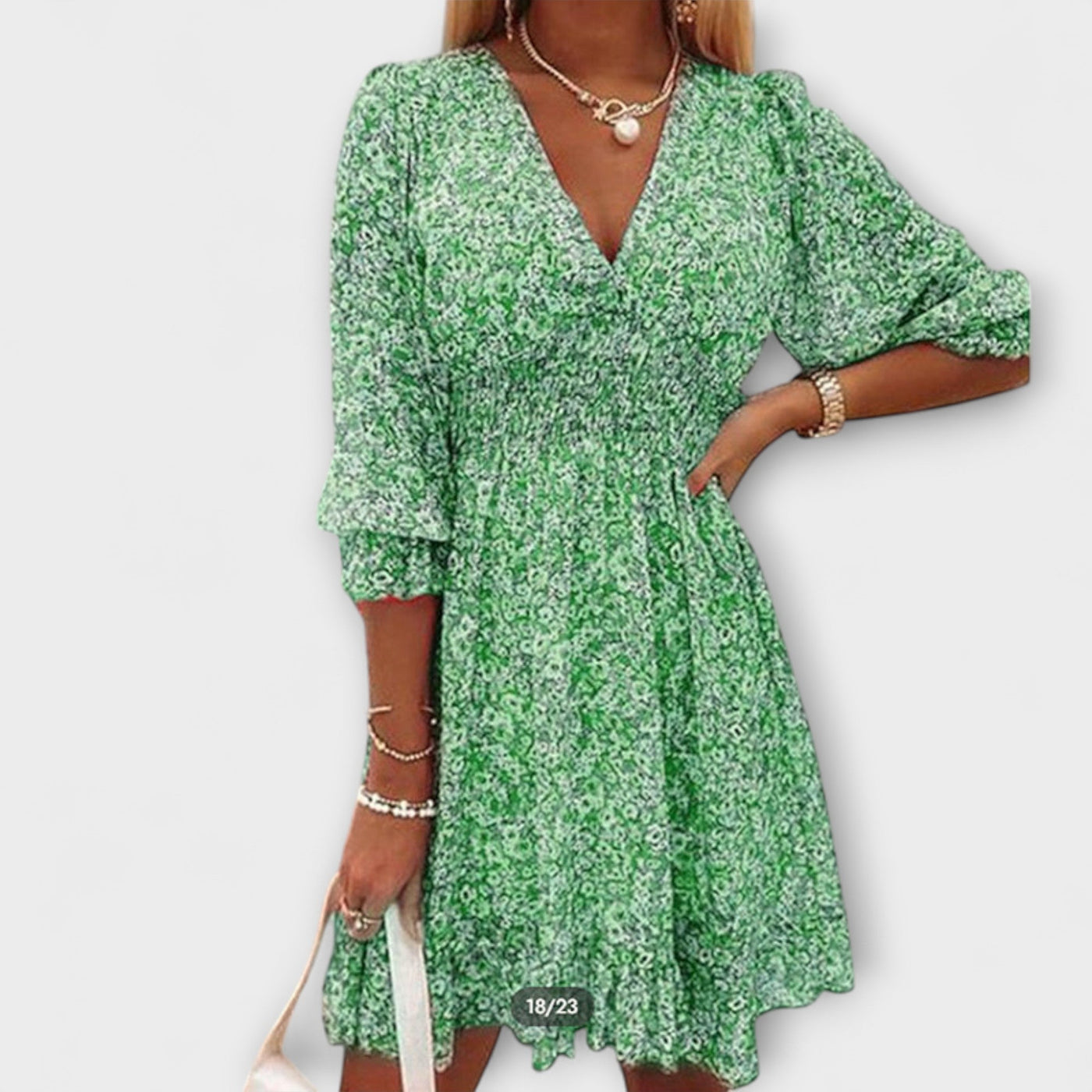 Ditsy Floral V-Neck Puff Sleeve Smocked Mini Dress 2