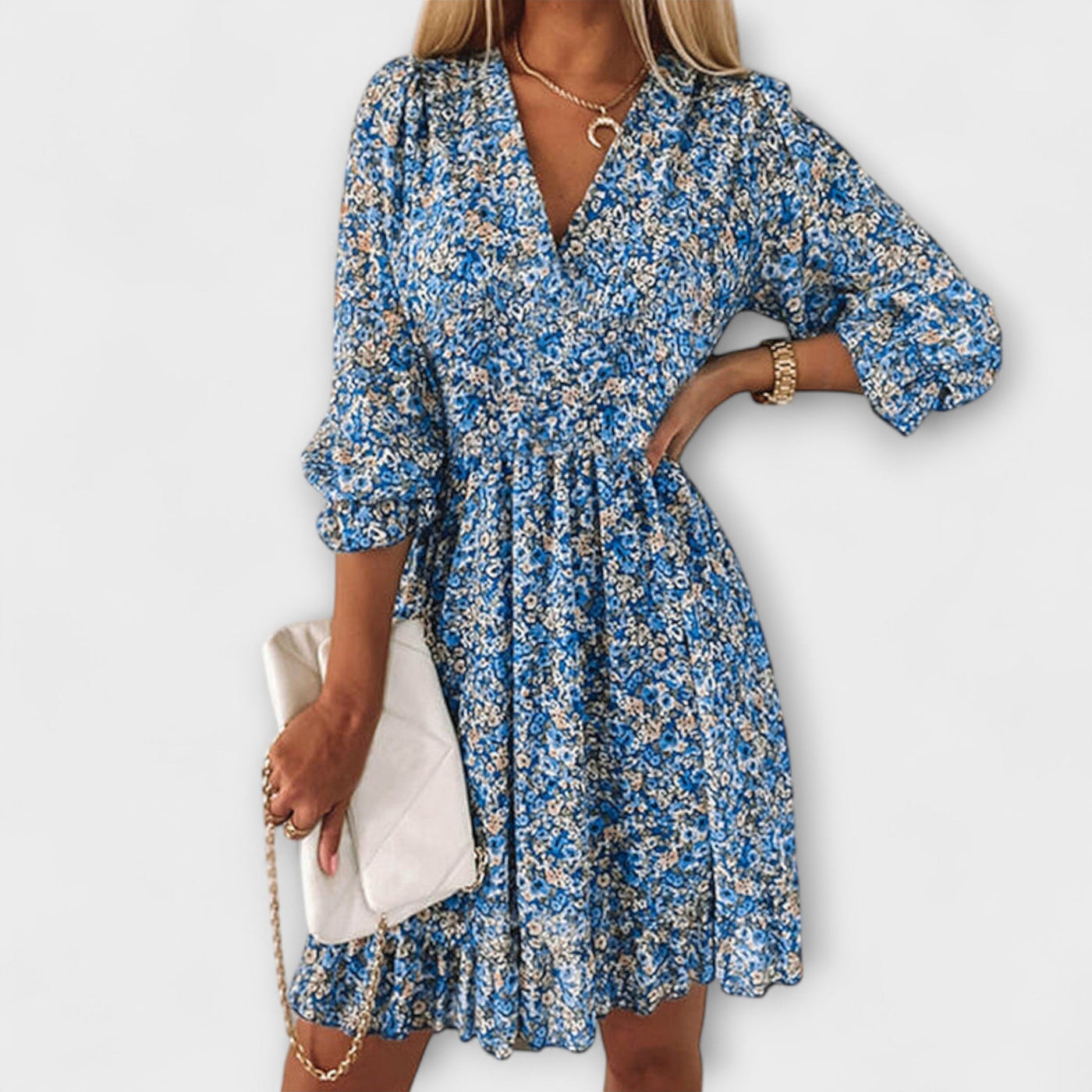 Ditsy Floral V-Neck Puff Sleeve Smocked Mini Dress 4