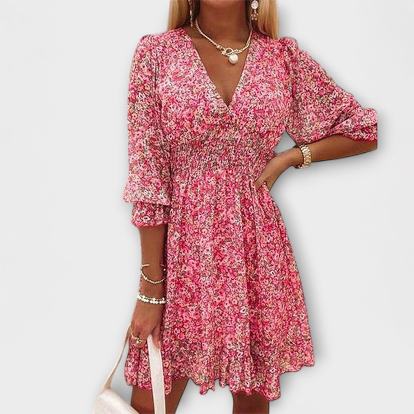 Ditsy Floral V-Neck Puff Sleeve Smocked Mini Dress