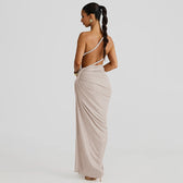 One Shoulder Ruched Cut Out High Split Maxi Dress 21