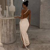 One Shoulder Ruched Cut Out High Split Maxi Dress 23
