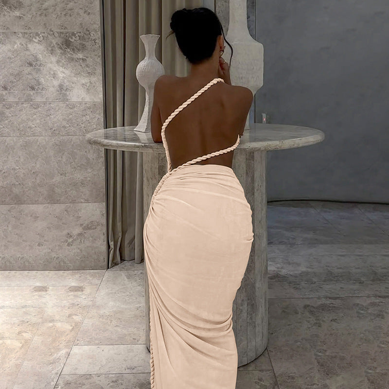 One Shoulder Ruched Cut Out High Split Maxi Dress 24