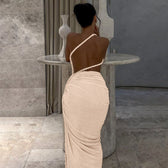 One Shoulder Ruched Cut Out High Split Maxi Dress 24