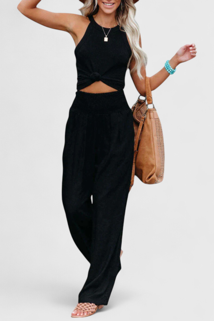 High Waist Smocked Wide Leg Pants