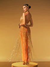 Strapless Chain Fringe Mesh Maxi Dress - View 6