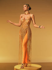 Strapless Chain Fringe Mesh Maxi Dress - View 2