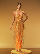 Strapless Chain Fringe Mesh Maxi Dress - View 3
