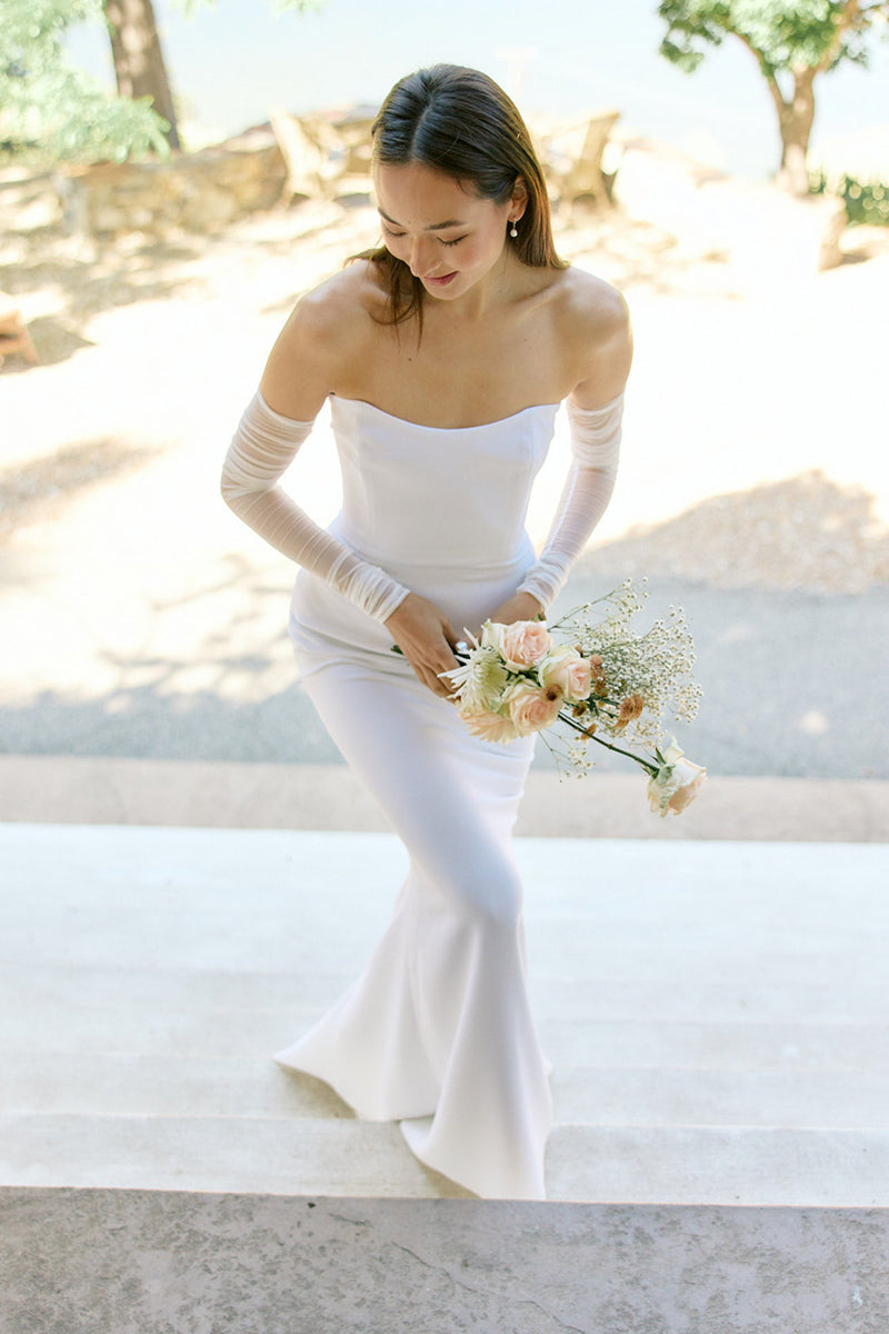 K1680 - Simple Strapless Sleeveless Satin Mermaid Long Wedding Dress