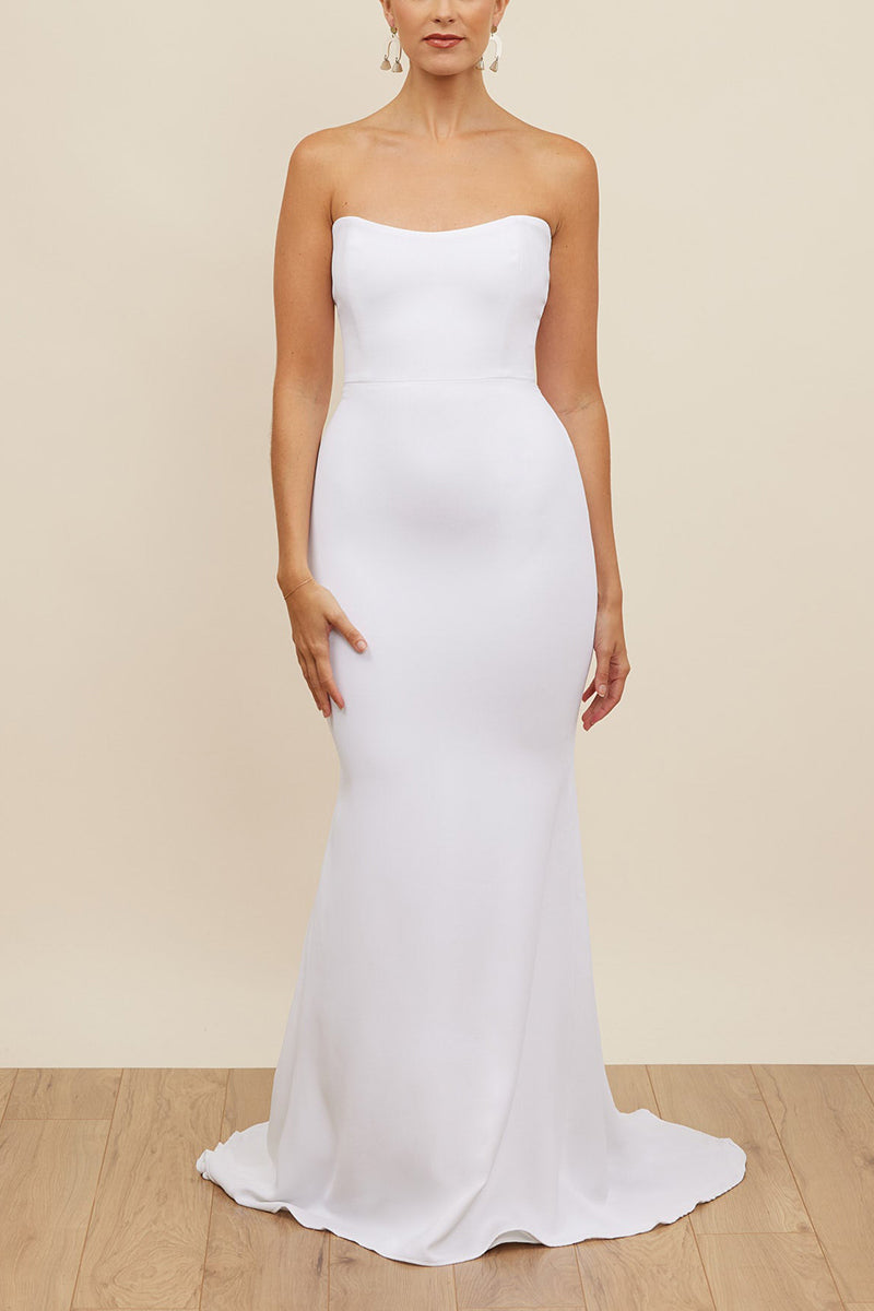K1680 - Simple Strapless Sleeveless Satin Mermaid Long Wedding Dress