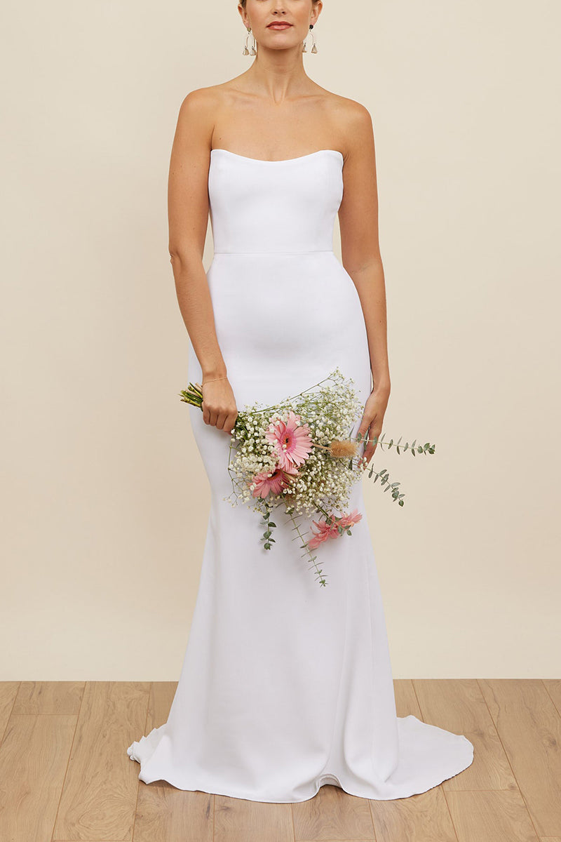 K1680 - Simple Strapless Sleeveless Satin Mermaid Long Wedding Dress