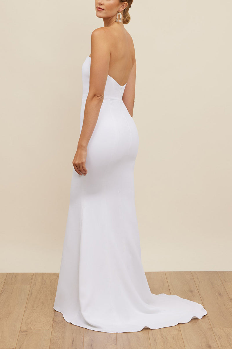 K1680 - Simple Strapless Sleeveless Satin Mermaid Long Wedding Dress