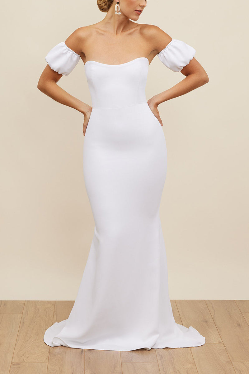 K1680 - Simple Strapless Sleeveless Satin Mermaid Long Wedding Dress