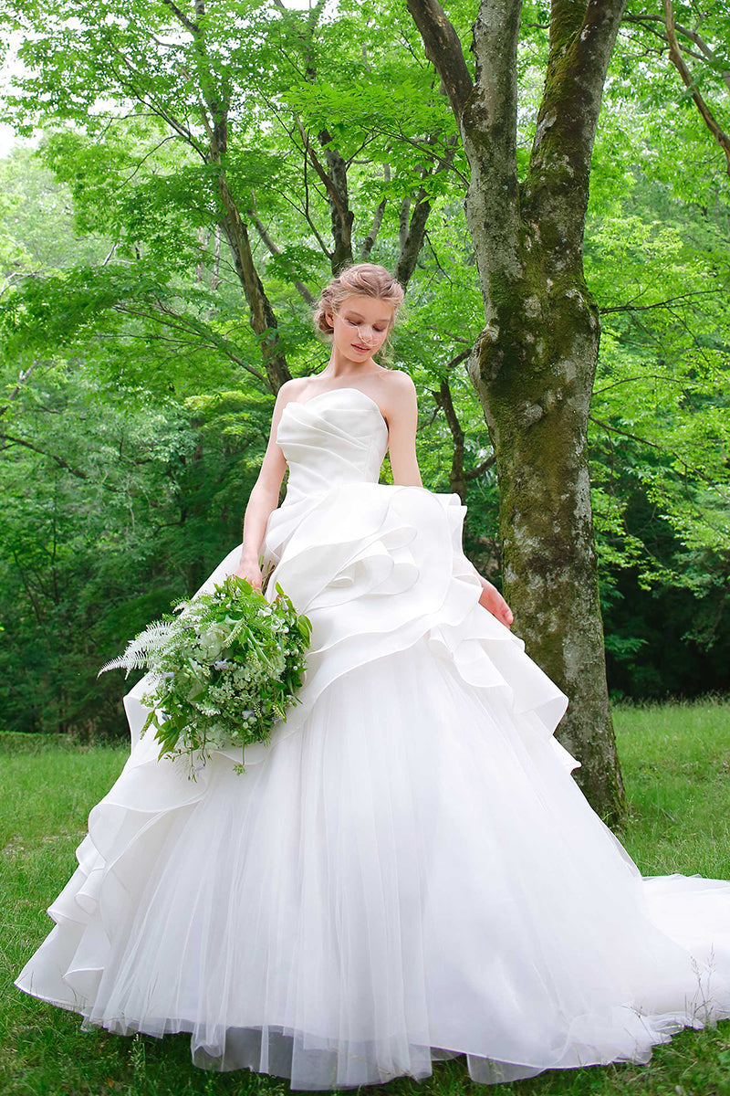K1743 - Sweetheart Strapless Sleeveless Ruched Tulle Long Ball Wedding Dress