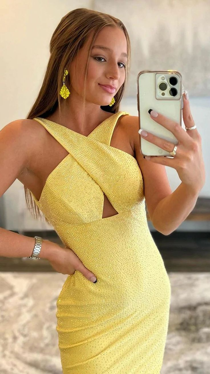 Luxurious Yellow Backless Mermaid Prom Dress,Yellow Evening Dress cc779