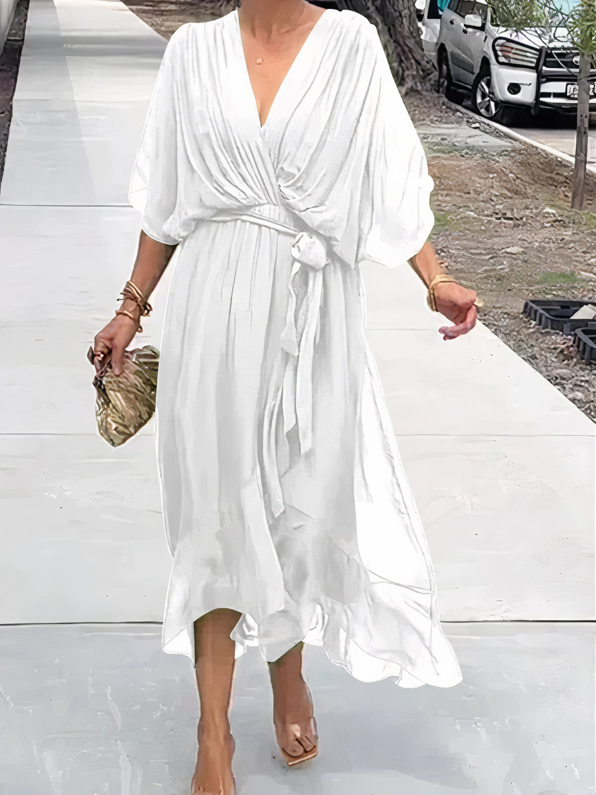 Jimena Exclusive V Neck Chiffon Dress Premium Wardrobe Essential