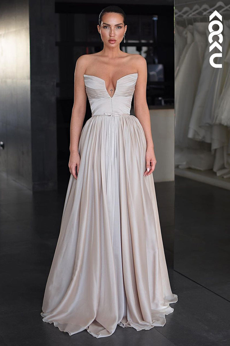 L2540 - Chic & Modern A-Line V-Neck Draped Formal Evening Party Prom Dress