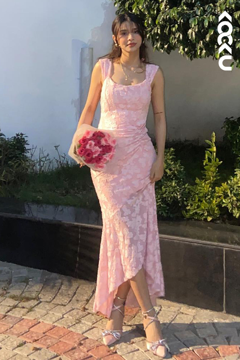 L3044 - Chic & Modern Trumpet/Mermaid Sleeveless Applique Square Evening Party Prom Dress