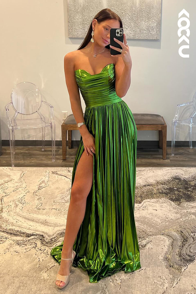 L2574 - Chic & Morden Sleeveless V-neck Side Slit Evening Party Prom Dress