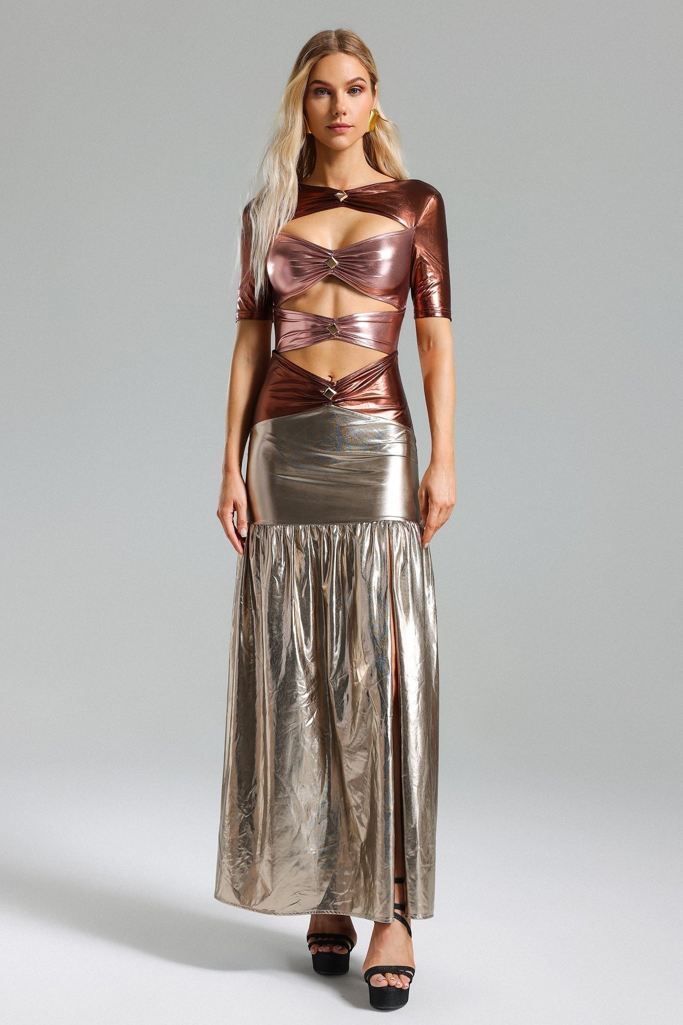Metallic Cut Out Maxi Dress - View 2