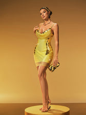 Spaghetti Rhinestone Mesh Mini Dress - View 3
