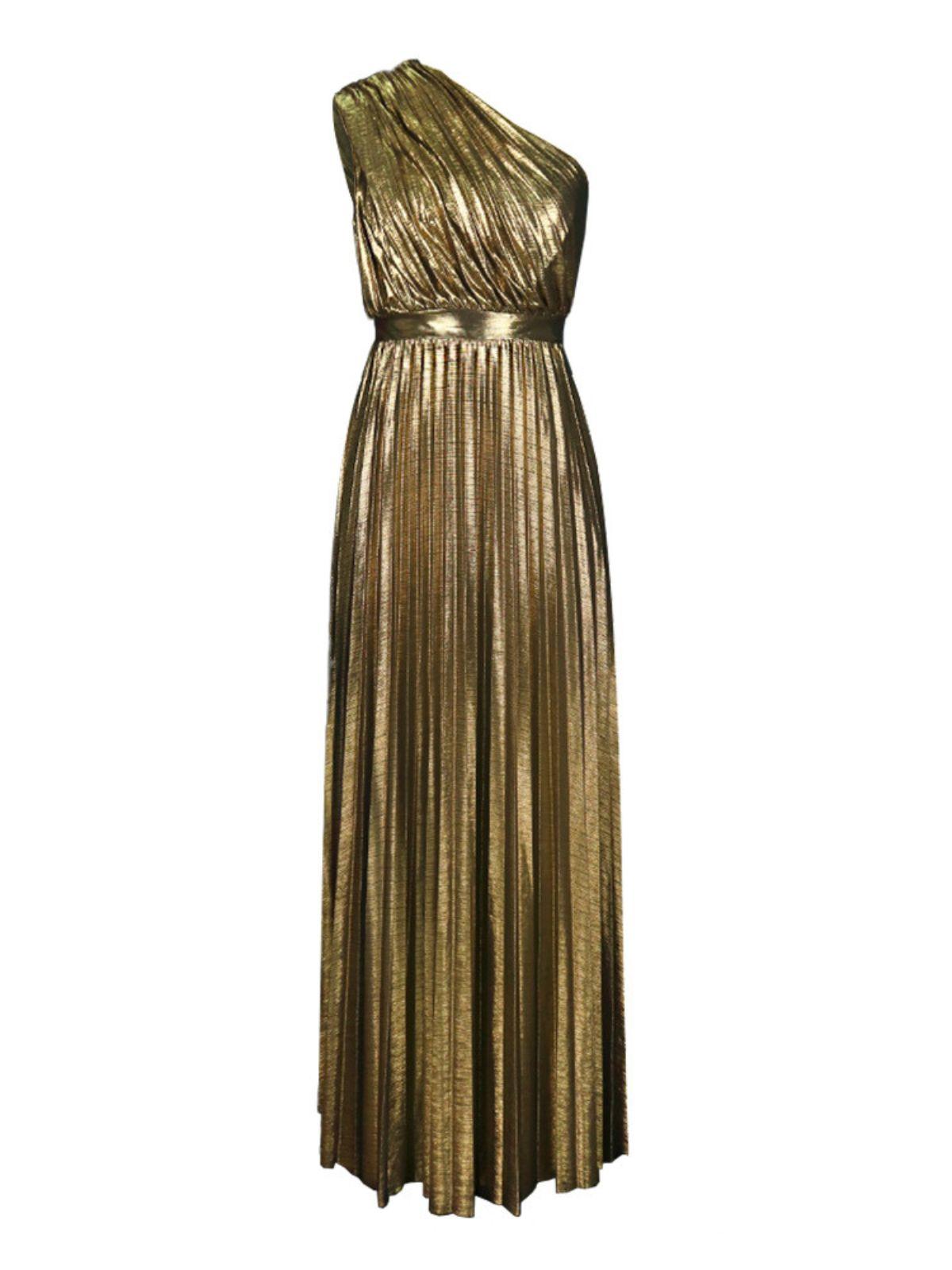 One Shoulder Metallic Maxi Dress In Gold - View 7
