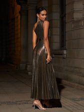 One Shoulder Metallic Maxi Dress In Gold - View 6