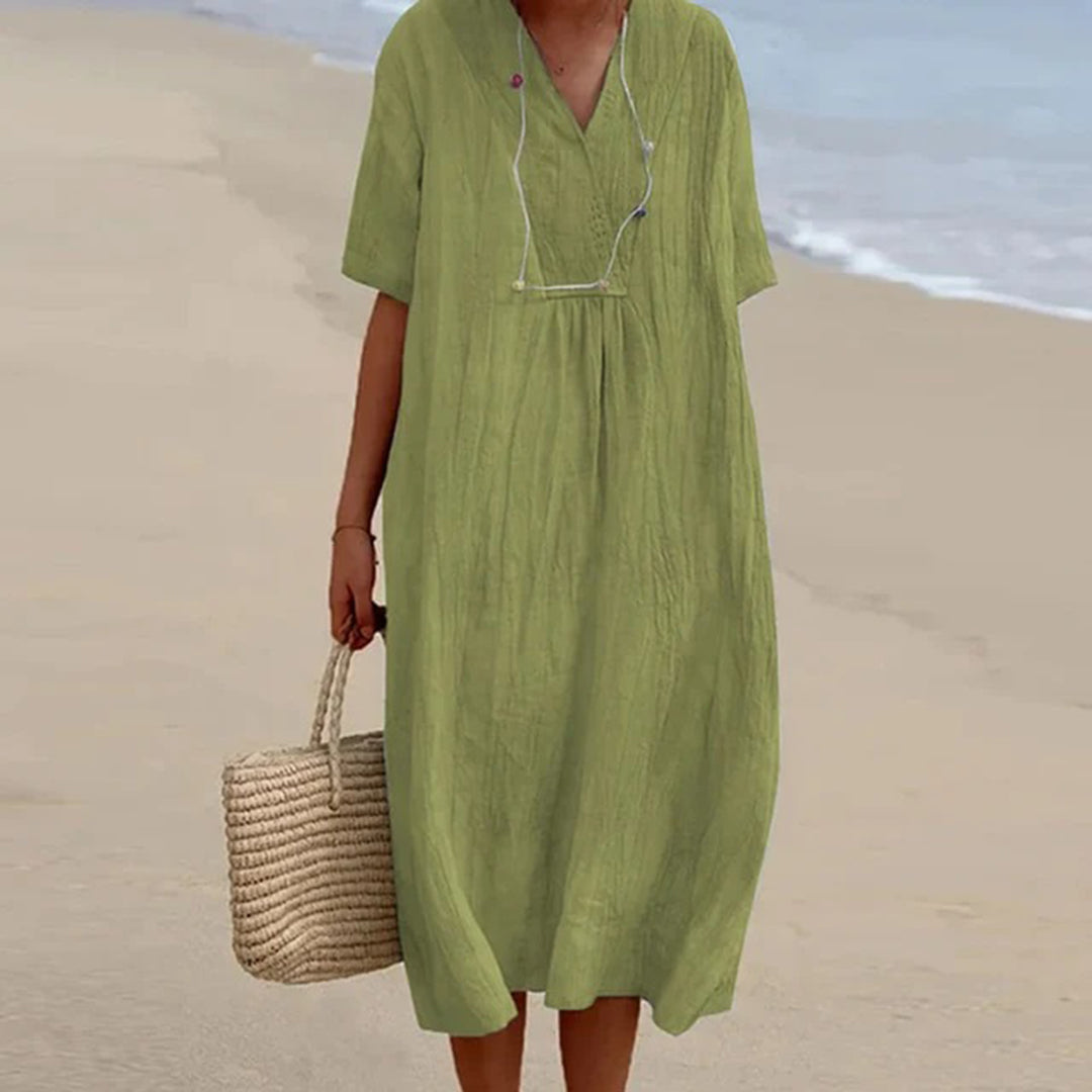 V-Neck Short Sleeve Shift Midi Dress 4