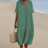 V-Neck Short Sleeve Shift Midi Dress 12