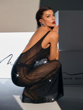 Backless Embellished Mesh Maxi Dress In Black - View 2