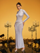 Diamond Mesh Maxi Dress In Silver - View 4