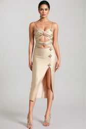 Alistair Pearls Cut Out Slit Midi Dress