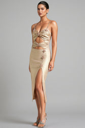 Alistair Pearls Cut Out Slit Midi Dress - View 2