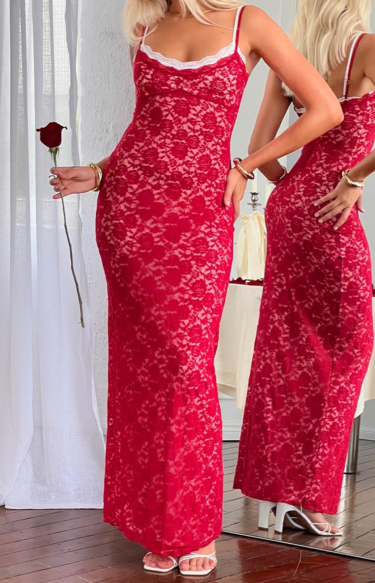 Floral Lace Scalloped Trim Scoop Neck Spaghetti Strap Bodycon Maxi Dress 11