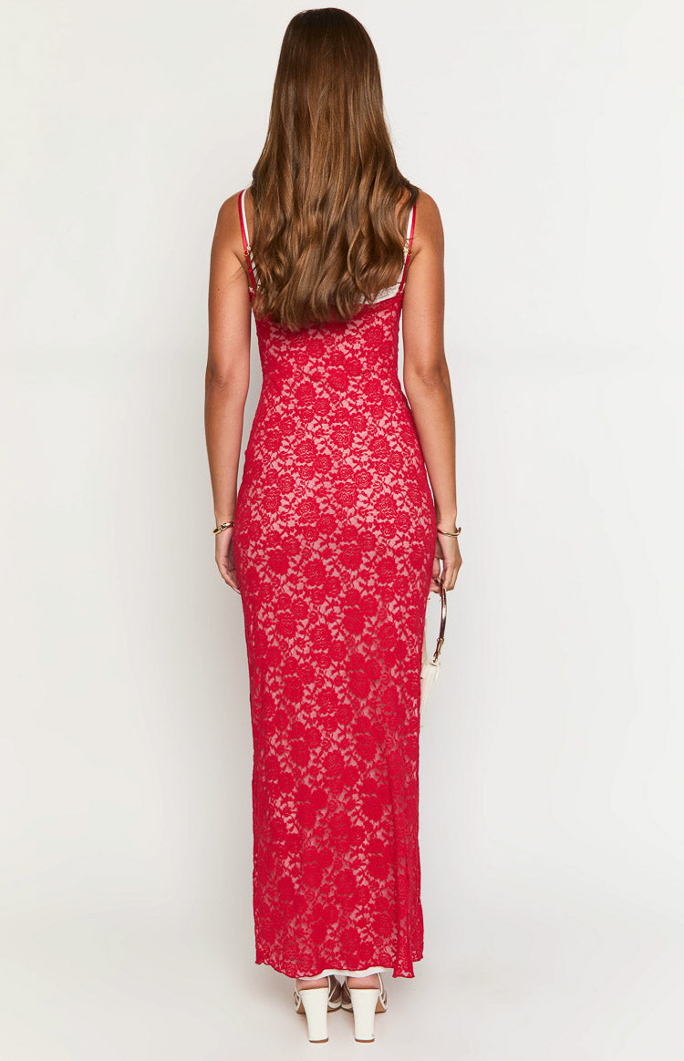 Floral Lace Scalloped Trim Scoop Neck Spaghetti Strap Bodycon Maxi Dress 5