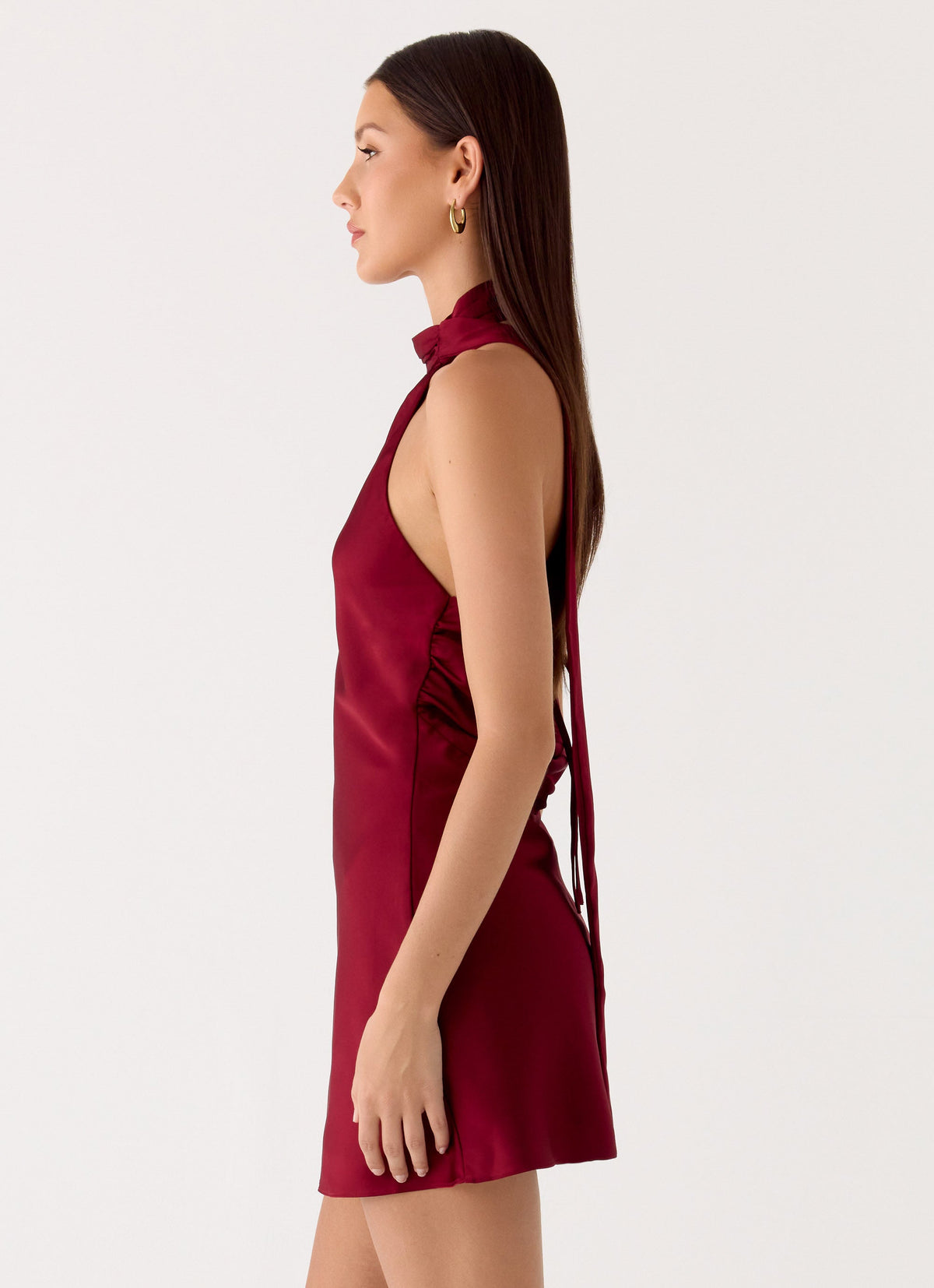 Satin Scarf Halter Neck Sleeveless Shift Mini Dress 3