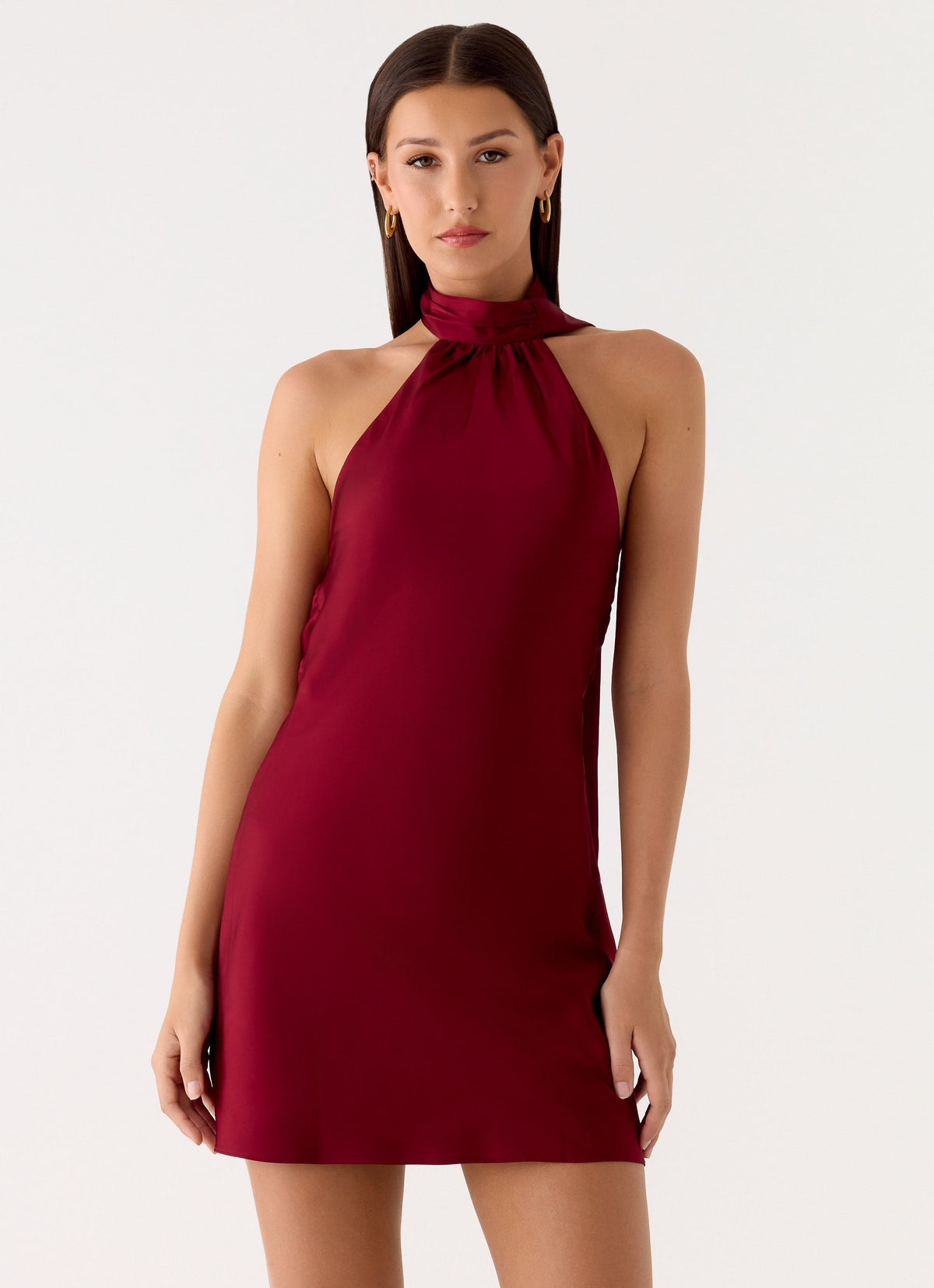 Satin Scarf Halter Neck Sleeveless Shift Mini Dress
