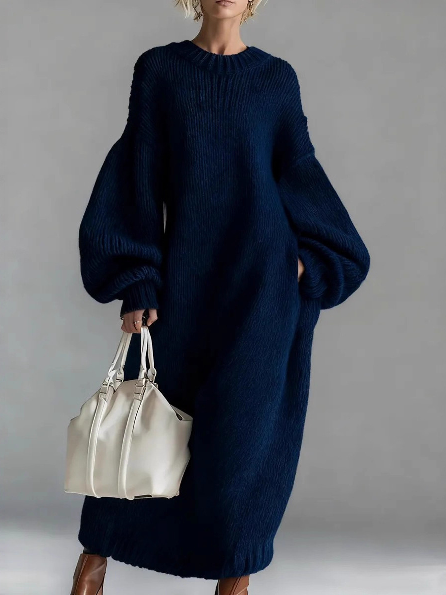 Chunky Knit Crew Neck Long Sleeve Maxi Dress 5