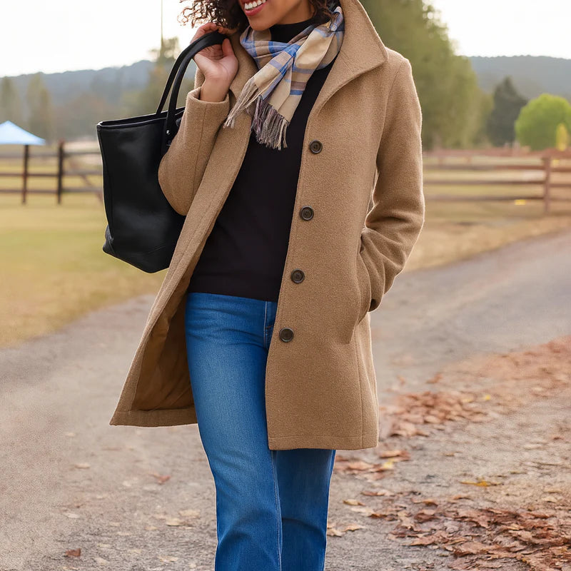 Lapel Collar Single Breasted Button Front Longline Coat