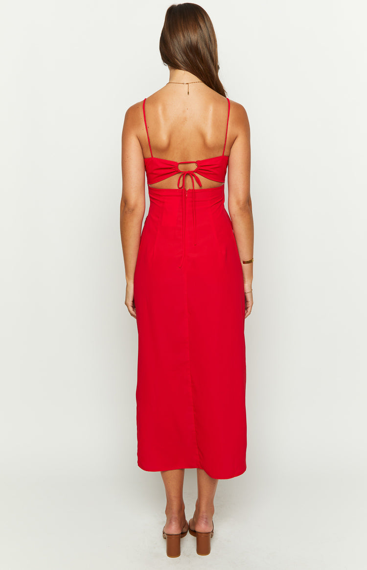 Spaghetti Strap Ruched Bust Wrap Front Split Midi Dress 4