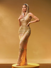 Sleeveless Rhinestone Mesh Maxi Dress - View 5