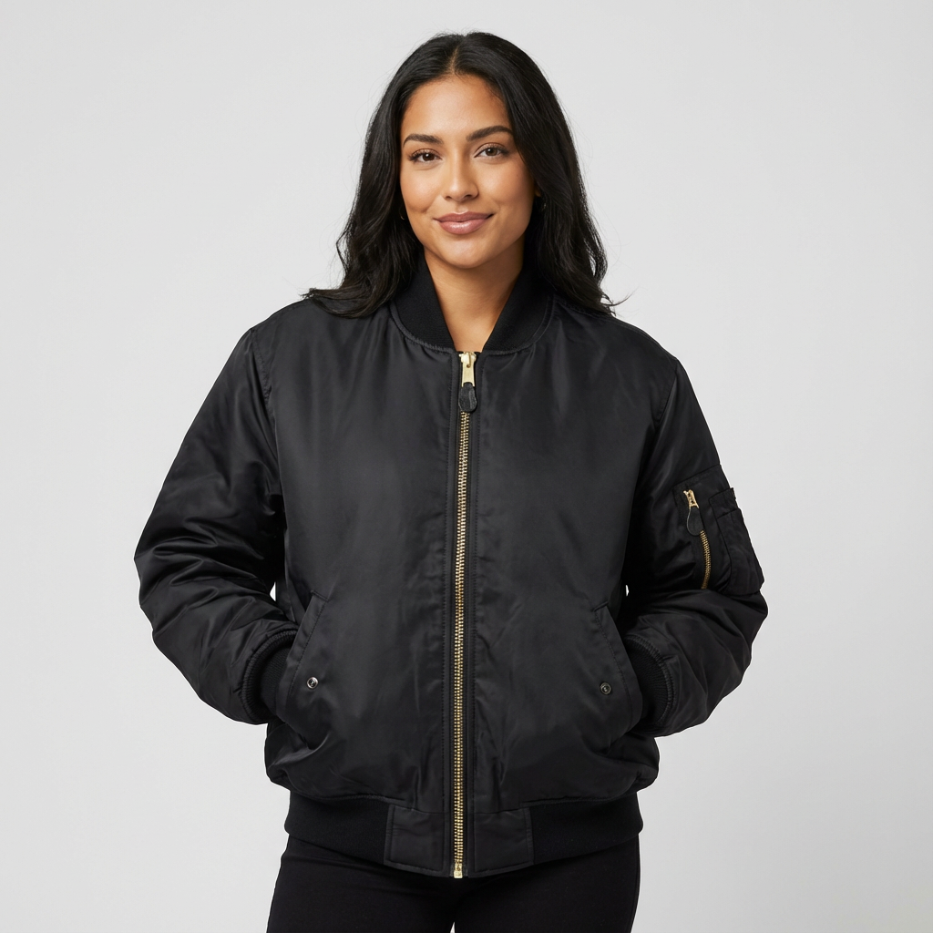 Zip Front Satin Bomber Jacket